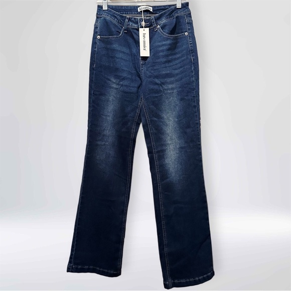 NWT Women’s Dark Wash Stretchy Classic Straight Wide Leg Jeans Size S - Picture 6 of 6